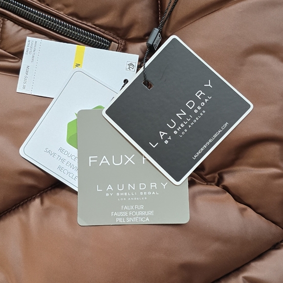 NWT Laundry by Shelli Segal puffer jacket with hood in cognac size medium - Picture 7 of 16